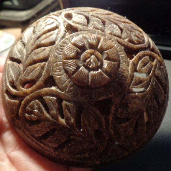 Carved Stone Potpourri/ Incense Vessel 4.5" Across Never used - Picture 3 of 4